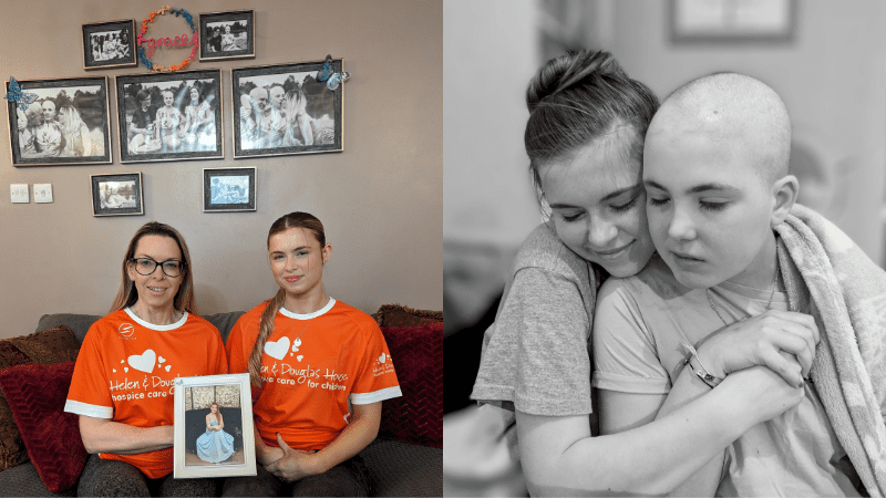 Sahara trek story (1) Pictures of Graces family. On the left, a picture of Rebecca and Imogen. On the right, a black and white photo of Imogen and Grace