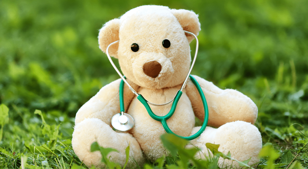 Teddy bear with heart and stethoscope