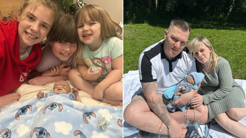 Baby Hudson with his sisters and parents