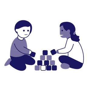 Illustration of a young boy and girl playing witth building blocks