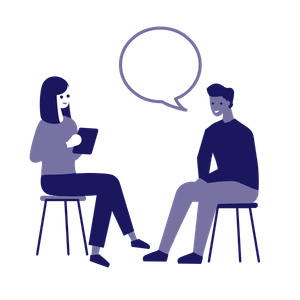 Illustration of a man talking to a woman during a bereavement support session