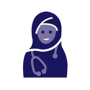 Illustration of a female doctor wearing a hijab and stethoscope