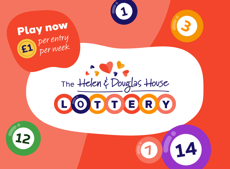 The Helen & Douglas House Lottery logo surrounded by colourful lottery balls
